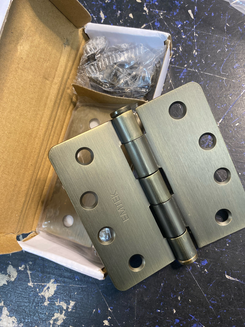 Emtek 92024US7 4" x 4" Plain Bearing 1/4" Radius Corners Mortise Hinge - Pair - French Antique