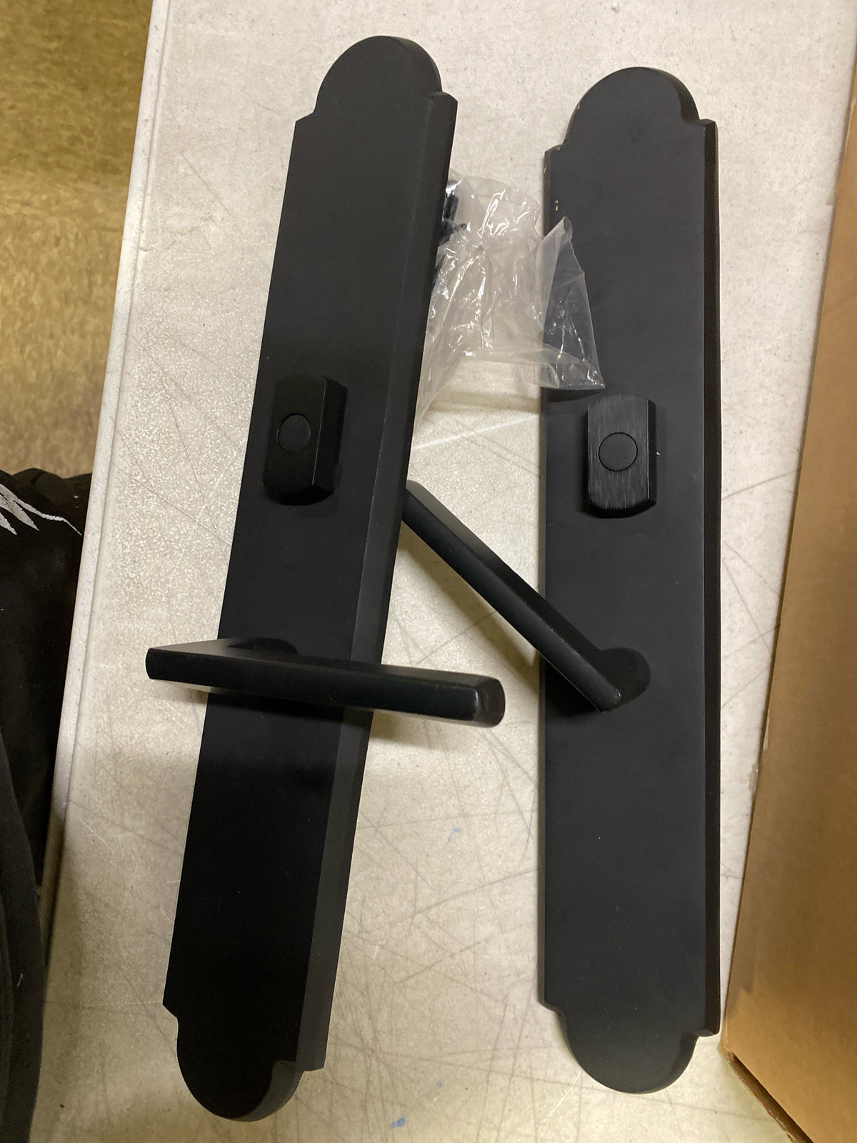 Emtek 1L1A52FB Sandcast Bronze Door Configuration 5 Passage Multi Point Trim with European Cylinder Below Handle - Flat Black Bronze