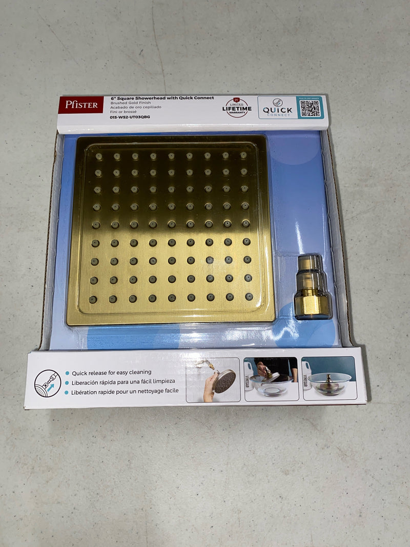 Pfister 015-WS2-UT03QBG Universal 1-Spray Patterns with 1.75 GPM 6 in. Square Wall Mount Fixed Shower Head in Brushed Gold