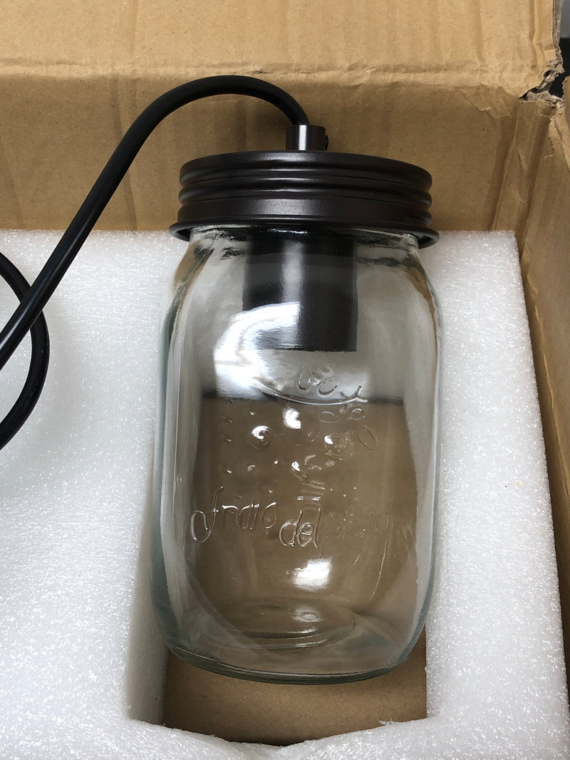 Lnc A02983 Modern Farmhouse Wood DIY Island Chandelier 5-Light Industrial Dark Brown Linear Pendant Light with Mason Jar Shade