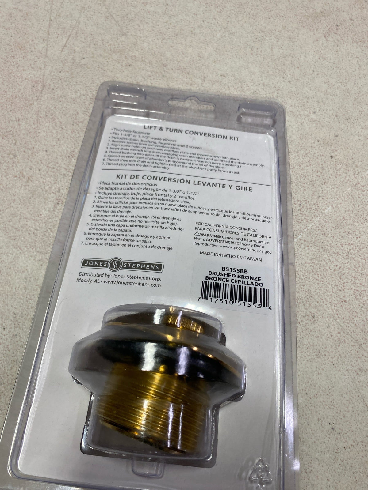 Jones Stephens B5155BB Two-Hole Lift and Turn Tub Drain Trim Kit - Brushed Bronze