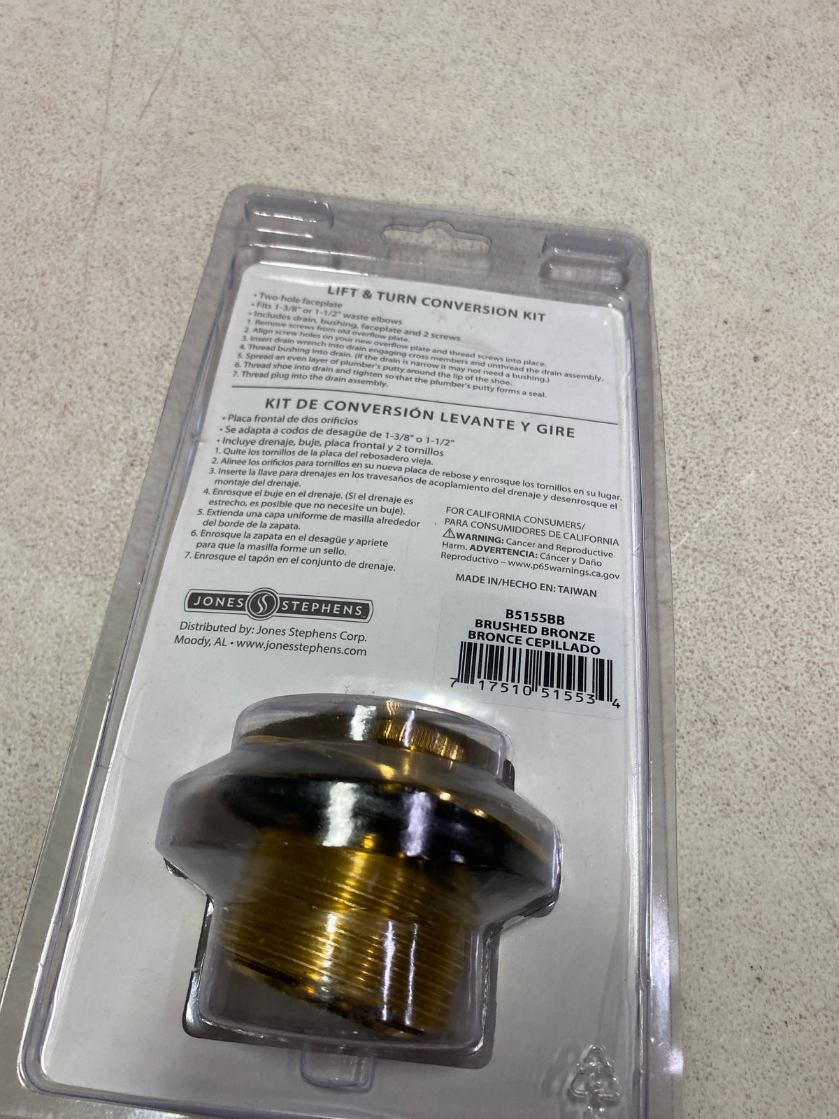 Jones Stephens B5155BB Two-Hole Lift and Turn Tub Drain Trim Kit - Brushed Bronze