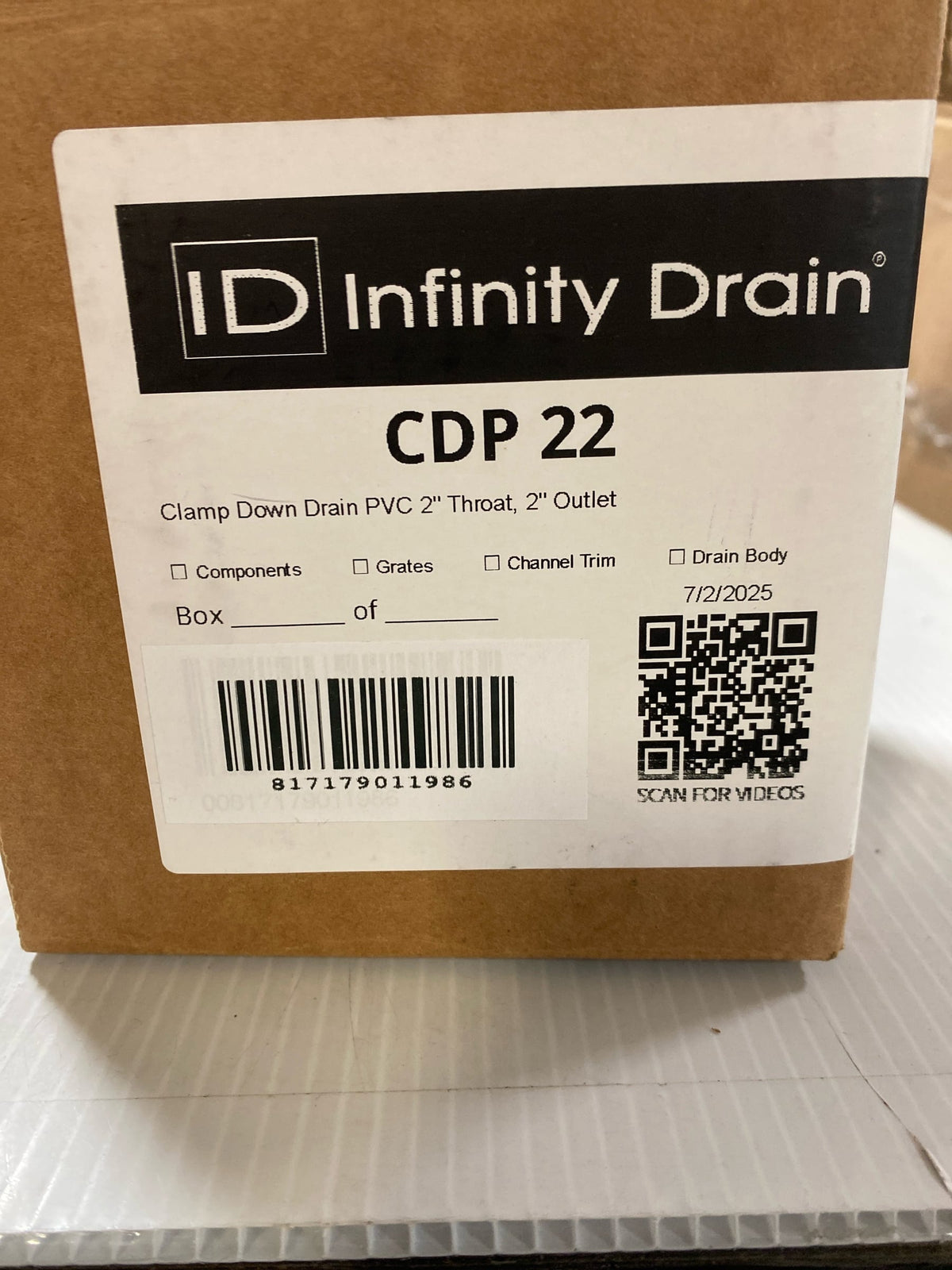 Infinity Drain CDP 22 Clamp Down Drain PVC 2" Throat, 2" Outlet - N/A