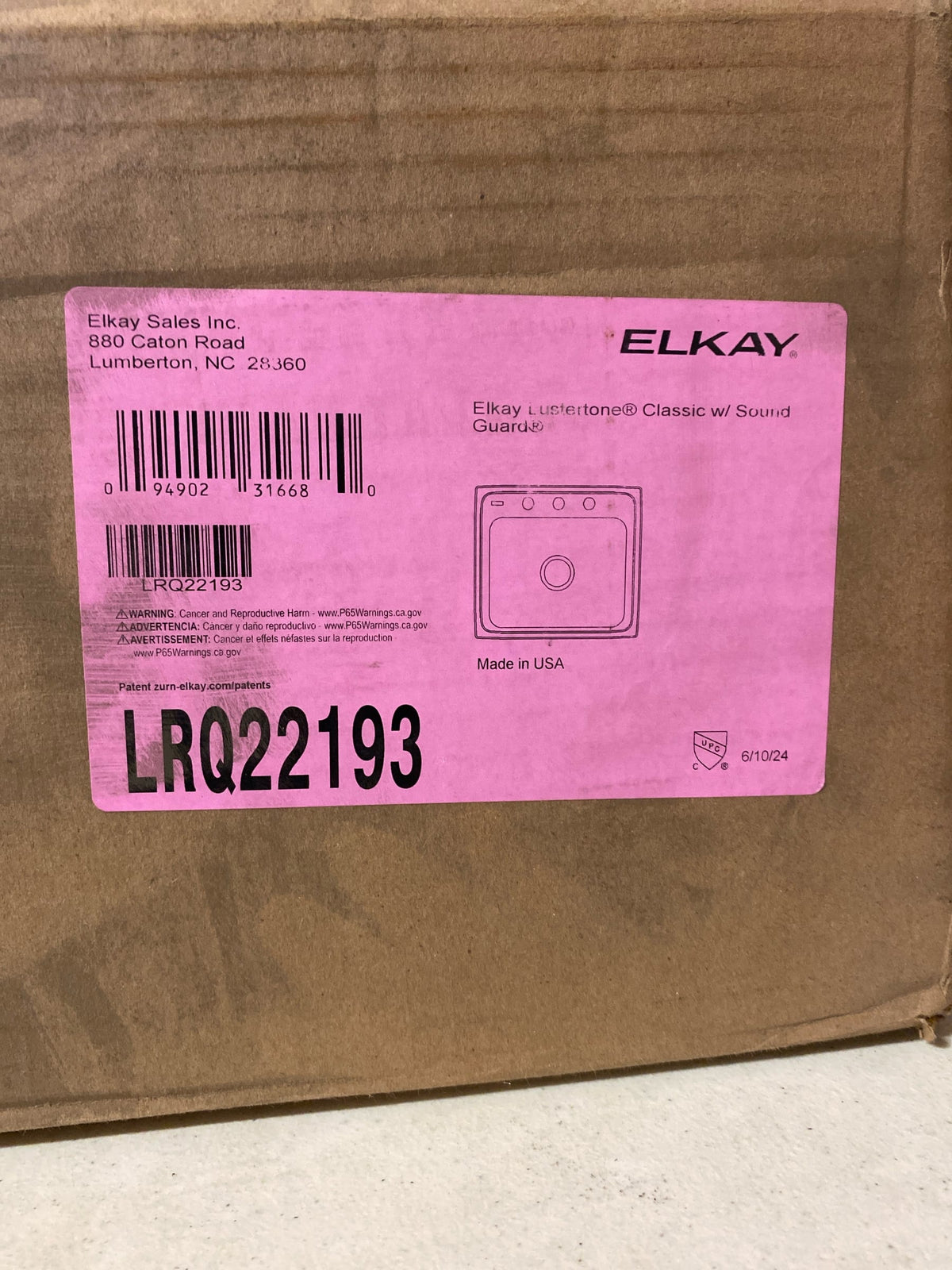 Elkay LRQ22193 Gourmet 22" Single Basin Drop In Stainless Steel Kitchen Sink - 3 Faucet Holes