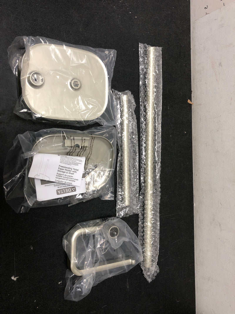 Delta 46609-FN Freestanding Toilet Paper Holder with Shelf and Reserve in Flat Nickel