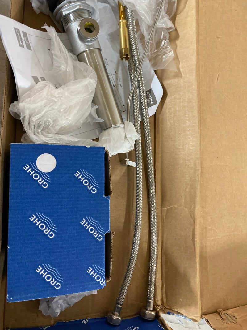 Grohe 2037000A Eurocube 1.2 GPM Widespread Bathroom Faucet with StarLight, EcoJoy, and QuickFix Technologies - Includes Pop-Up Drain Assembly - Starlight Chrome