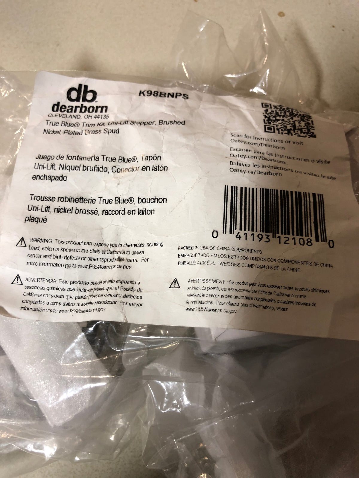 Dearborn K98BNPS True Blue 1-1/2" Tub Drain Kit - with Overflow - Brushed Nickel