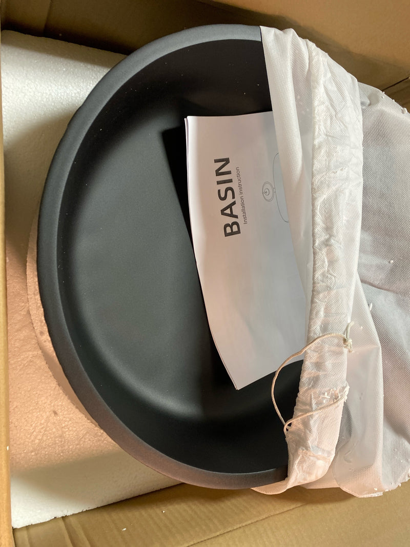 VINNOVA Matte Black Circular Vessel Bathroom Sink without Faucet, 00616-GBS-MB