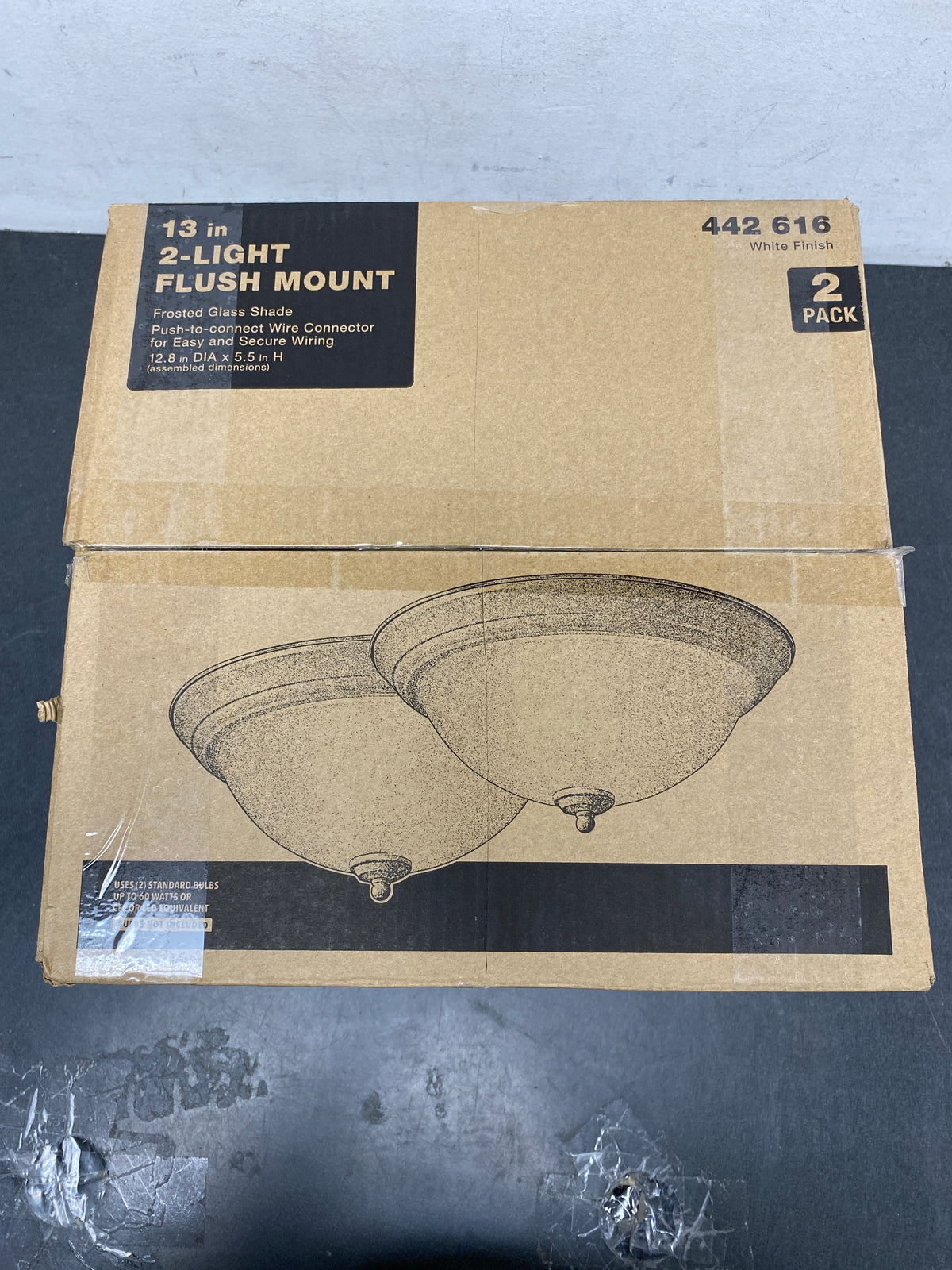 Private brand unbranded HPI-9722T WH 12.75 in 2-Light White Flush Mount Ceiling Light Fixture with Frosted Glass Shade (2-Pack)