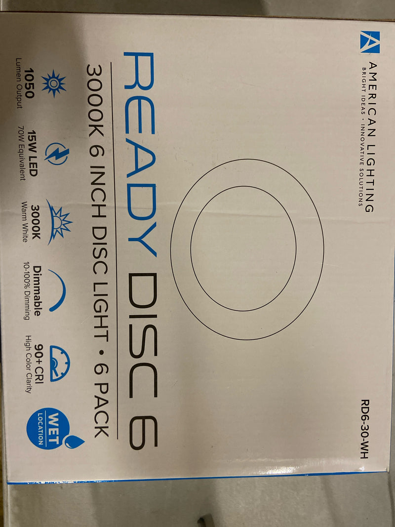 American Lighting RD6-30-WH 6 in. 3000K Slim Ready Disc White - Case of 6