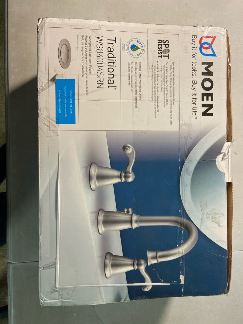 Moen WS84004SRN Traditional Widespread Bathroom Faucet - Includes Rough-In Valve and Pop-UP Drain Assembly - Spot Resist Brushed Nickel