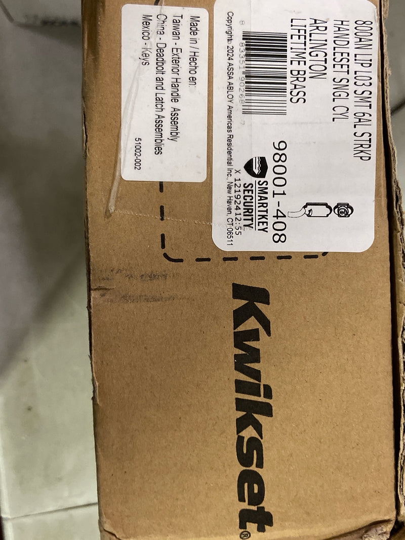 Kwikset 800ANLIP-L03S.STRKP Arlington Sectional Single Cylinder Keyed Entry Exterior Pack Handleset with SmartKey - Polished Brass