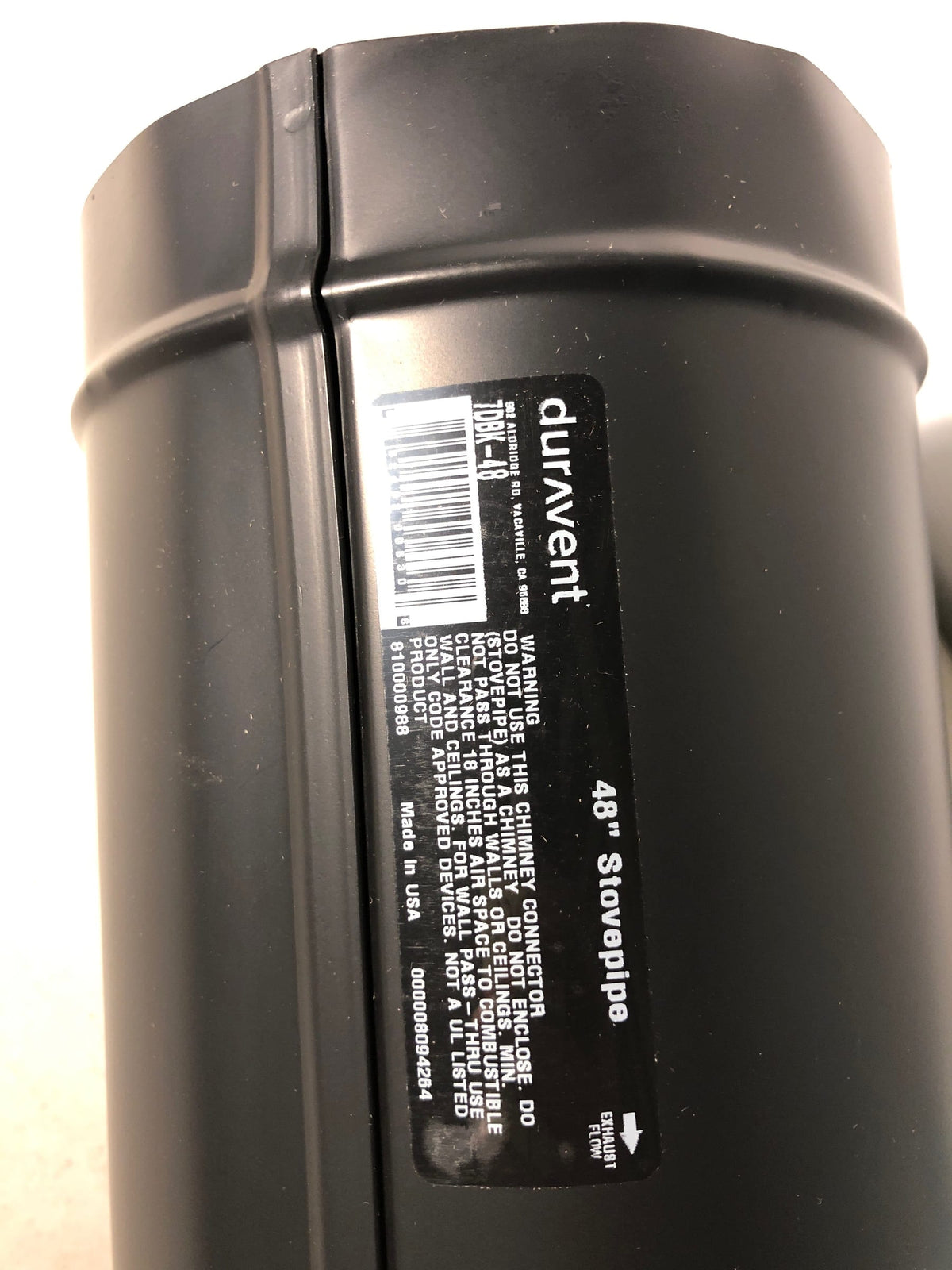 DuraVent 7DBK-48 7" Inner Diameter - DuraBlack Stove Pipe - Single Wall - 48" Pipe Length - Black