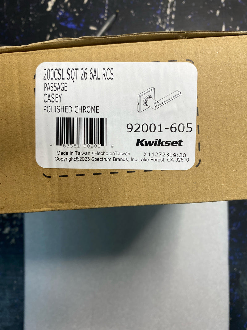 Kwikset 200CSLSQT-26 Casey Passage Door Lever Set with Square Rose - Bright Chrome