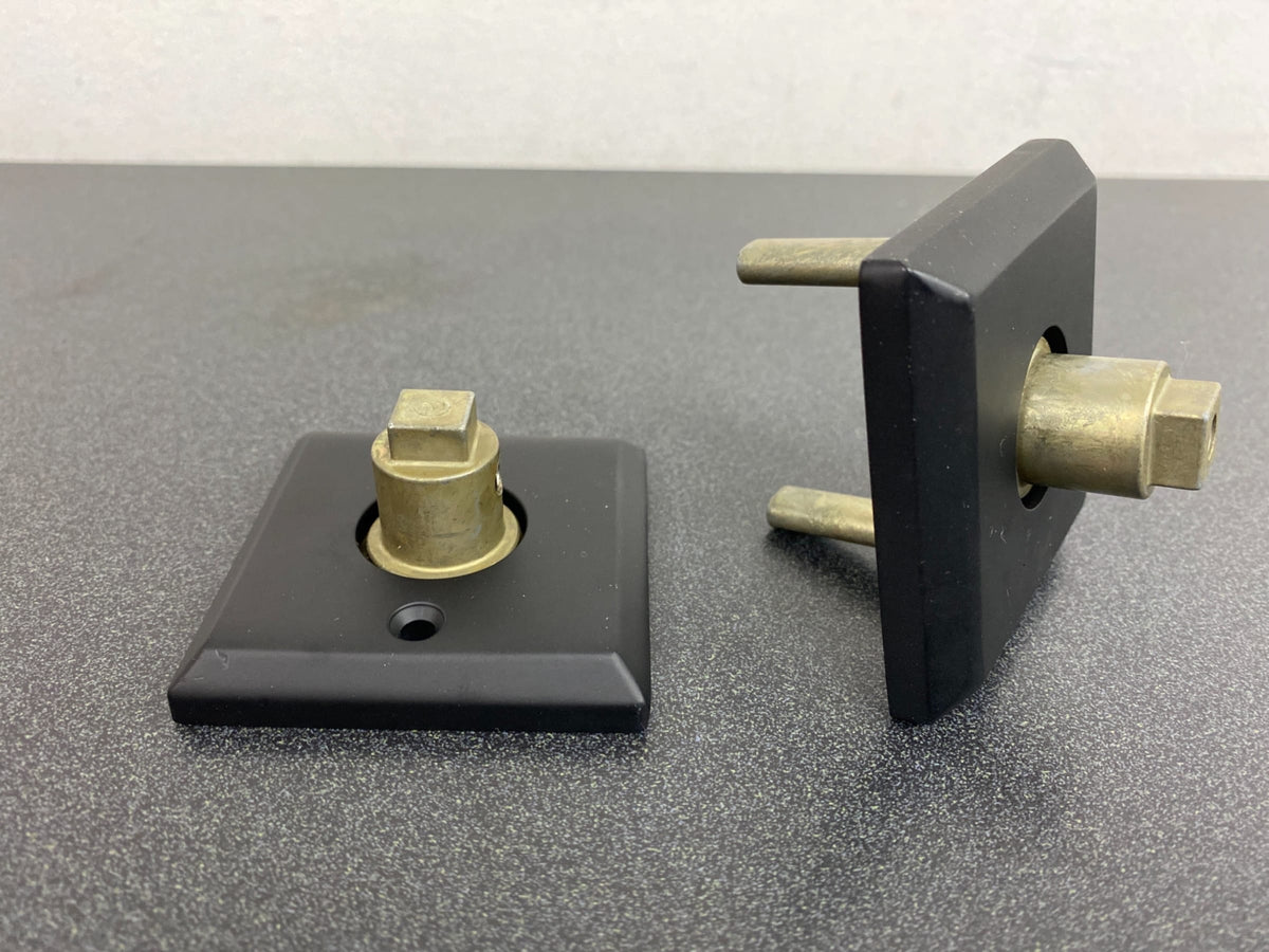 Baldwin FDROUTSR190 Round Non-Turning Two-Sided Dummy Door Knob Set with Square Rose - Satin Black