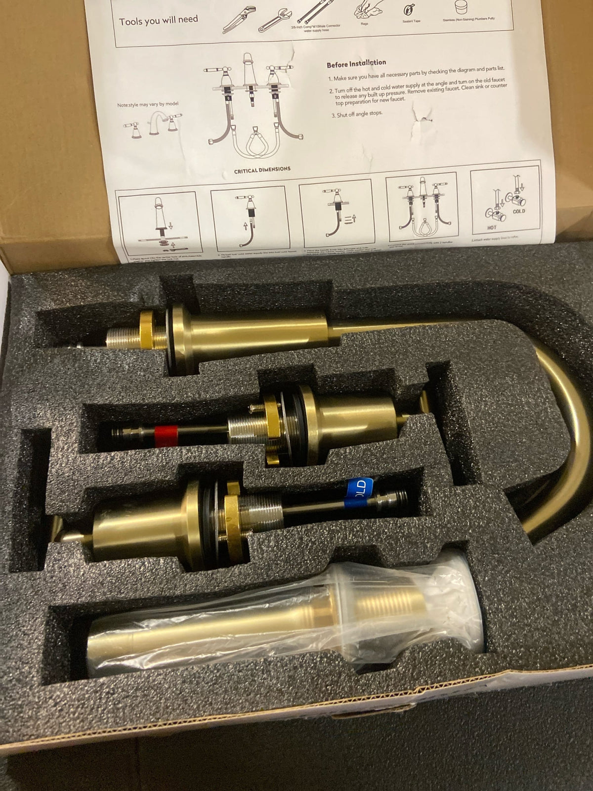 Phiestina HDWF003-1-BG Brushed Gold Wides pread 8 in. 2-Handle Bathroom Faucet 3-Hole