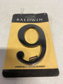 Baldwin 90679190 Solid Brass Residential House Number 9 - Satin Black