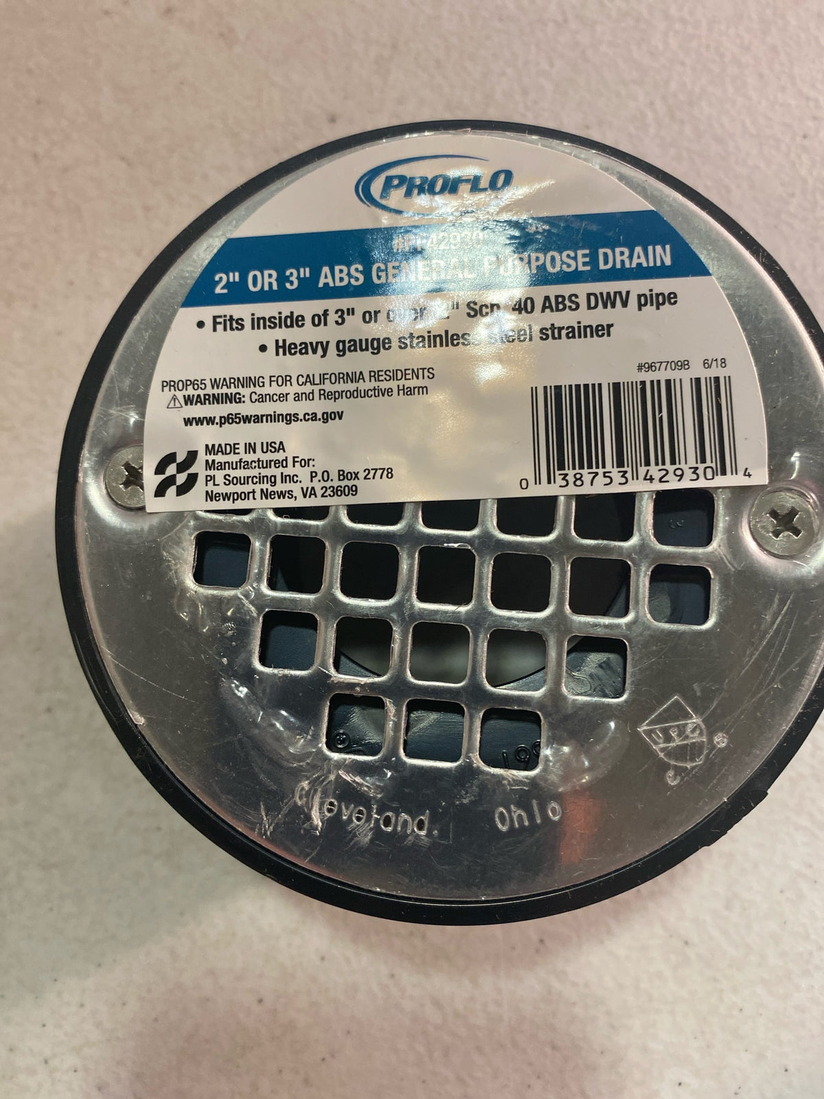 PROFLO PF42930 2" or 3" ABS Shower Drain with 4" Stainless Steel Strainer - Stainless Steel