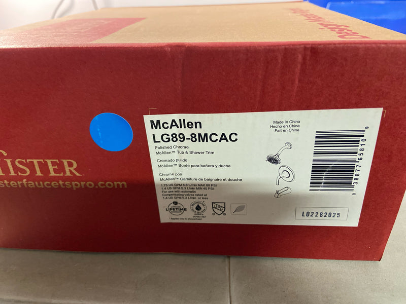 Pfister LG89-8MCAC McAllen Tub and Shower Trim Package with 1.8 GPM Multi Function Shower Head, Quick Connect Diverter Tub Spout, Secure Pfit, and Pforever Seal - Polished Chrome