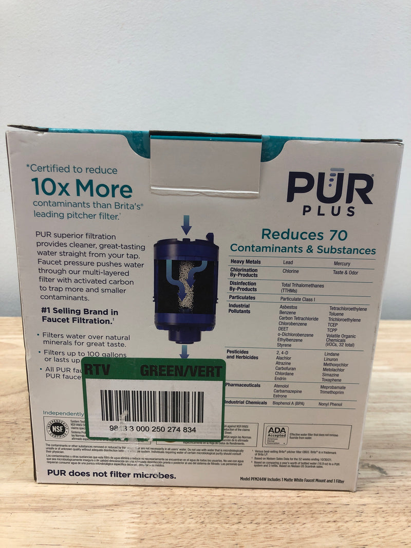 Pur PFM244W Plus Horizontal Faucet Mount Water Filtration System in Matte White