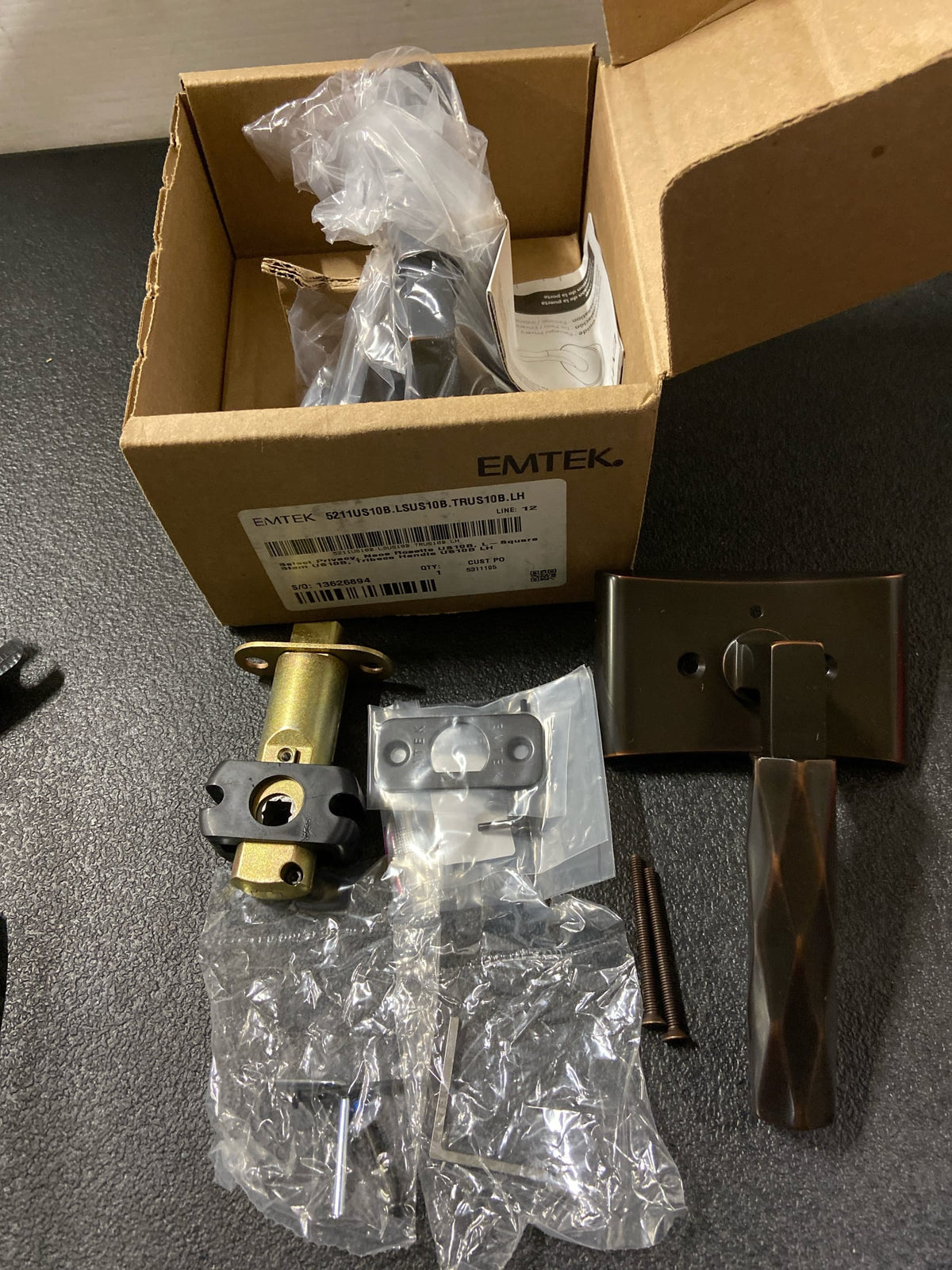 Emtek 5211US10B.LSUS10B.KNUS10B.LH Privacy, Neos Rosette US10B, L-Square Stem US10B, Knurled Handle US...