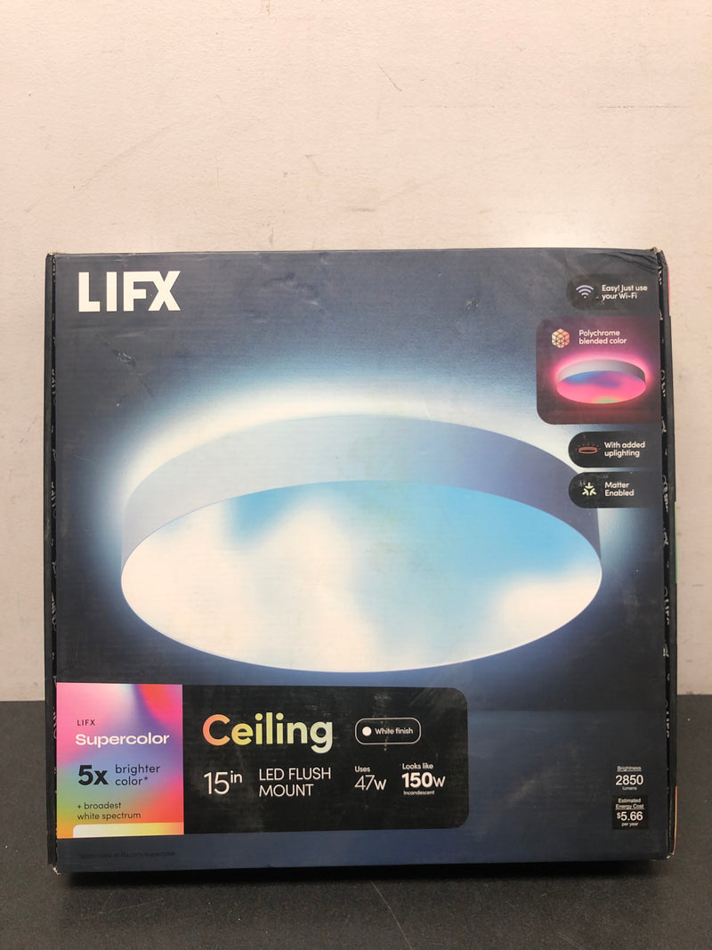 Lifx LFXRND1556C/WH 15 in. White Indoor Integrated LED Flush Mount Multi-Color Smart Wi-Fi Dimmable Ceiling Light