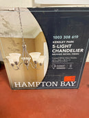 Hampton bay EFG8195L-2 Kensley Park 5-Light Classic Traditional Brushed Nickel Hanging Candlestick Chandelier with Frosted White Shade