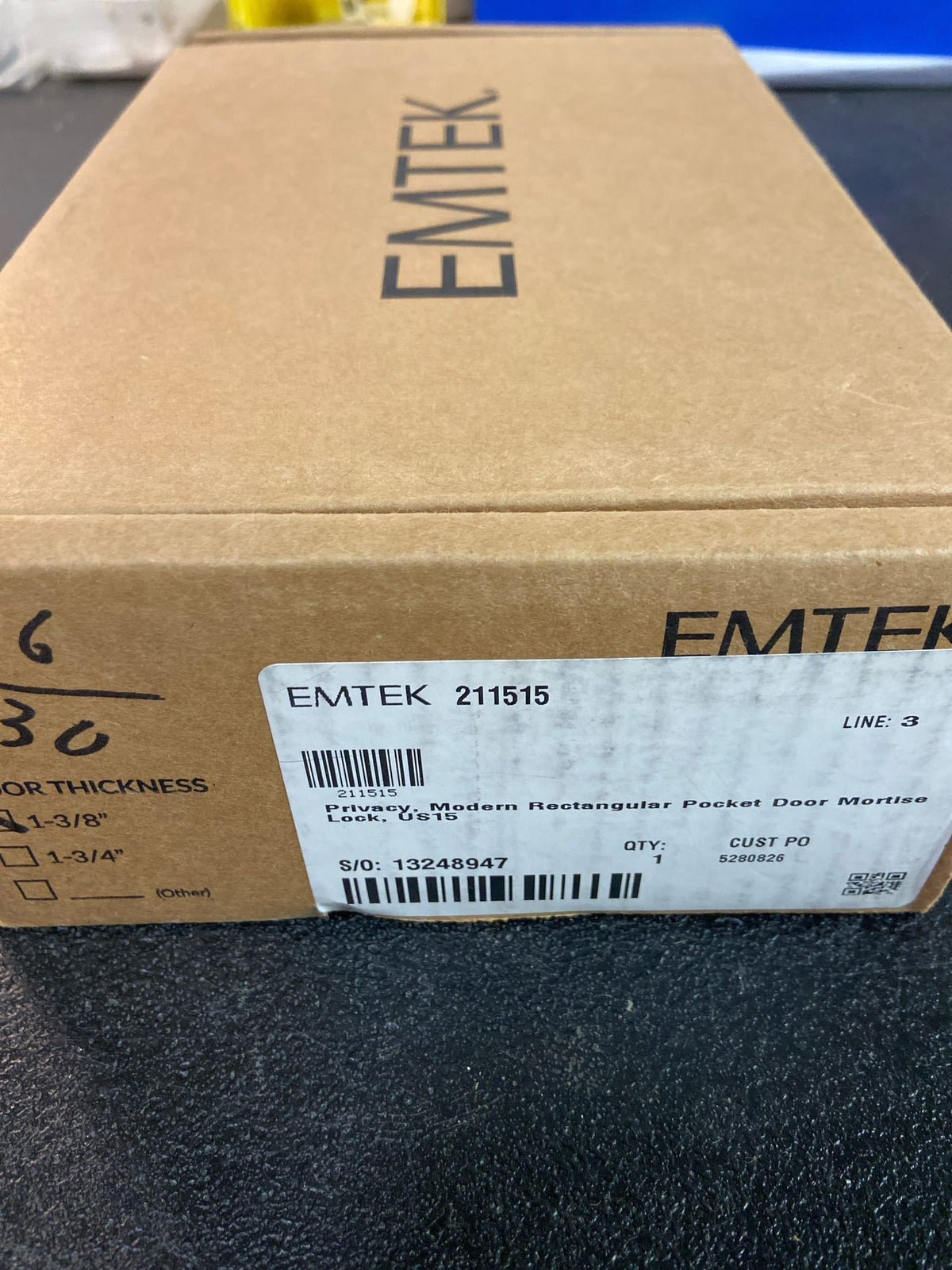 Emtek 211515 Modern Rectangular Pocket Door Mortise Lock - Fits 1-3/8" Door