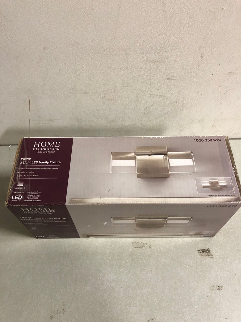 Home decorators collection 205115A VICINO 12.61 in. W x 5.71 in. H 2-Light Brushed Nickel Integrated LED Bathroom Vanity Light with Rectangular Shades