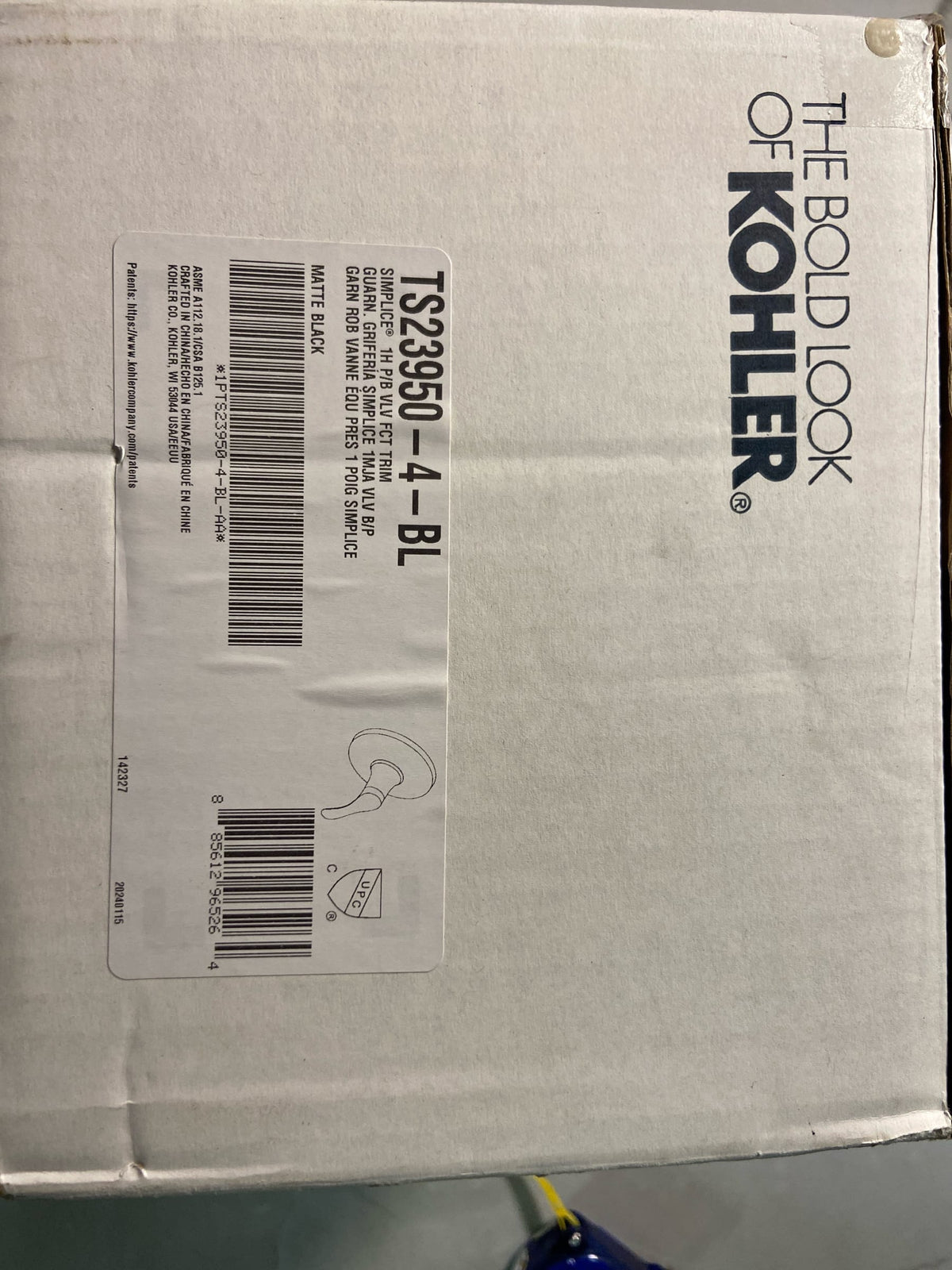 Kohler K-TS23950-4-BL Simplice Pressure Balanced Valve Trim Only with Single Lever Handle - Less Rough In - Matte Black