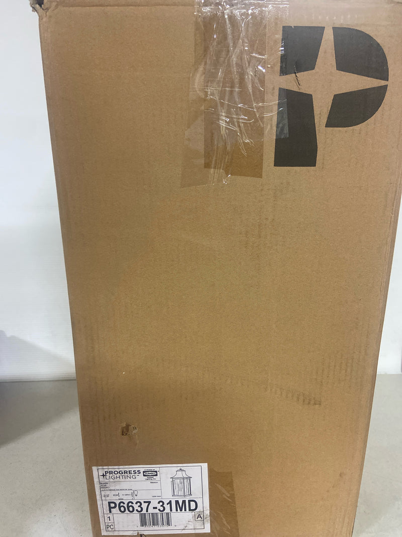 Progress lighting P6637-31MD Maison Collection 1-Light Textured Black Clear Water Seeded Glass Farmhouse Outdoor Extra-Large Wall Lantern Light