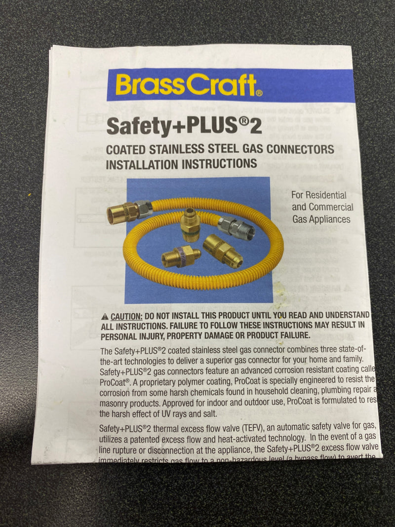 Brasscraft CSSC64TE-60 X5 1/2 in. MIP x 1/2 in. MIP x 60 in. Gas Connector (5/8 in. O.D.) w/ Safety+Plus2 Thermal Excess Flow Valve (107,000 BTU)