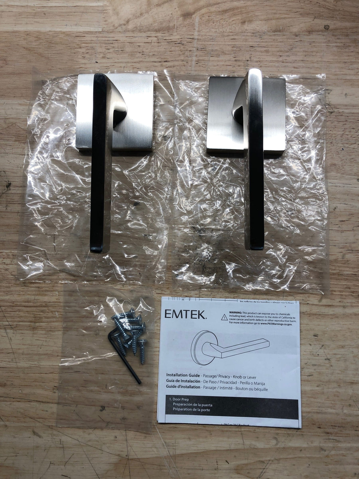 Emtek 5050HLOUS15LH Helios Left Handed Non-Turning Two-Sided Dummy Door Lever Set with Square Rose - Satin Nickel