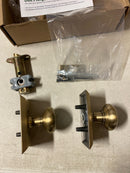 Nostalgic Warehouse 713235 New York Solid Brass Passage Door Knob Set with Studio Rose and 2-3/8" Backset - Antique Brass