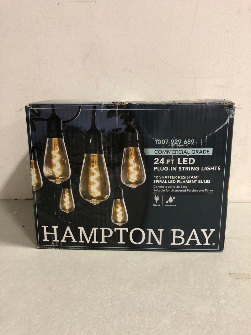 Hampton bay ST64-12-24B 12-Light 24 ft. Outdoor/Indoor Black Plug-in ST64 Novelty Bulb LED String Light