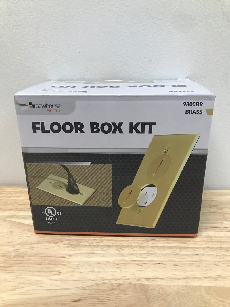 Newhouse electric 9800BR Floor Box Kit with Screw Caps, Electrical Box for Wood Sub-Flooring with 15A TR Duplex Receptacle, Brass