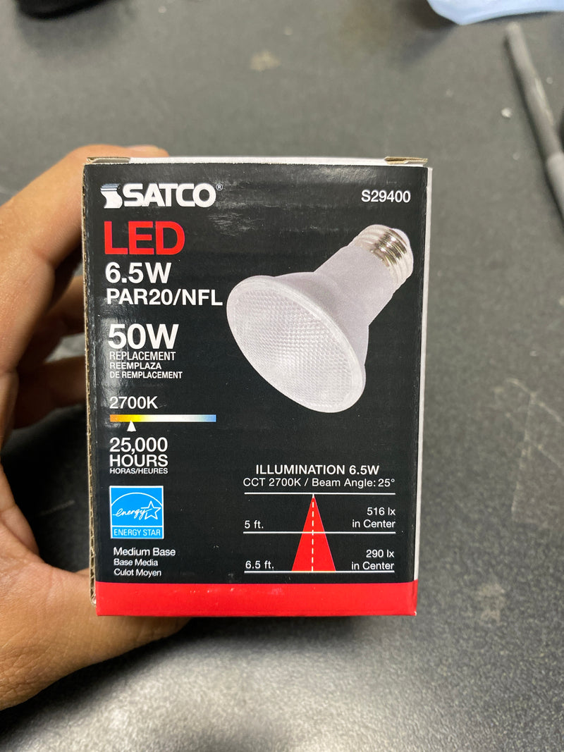 Satco Lighting S29400 Single 6.5 Watt Dimmable PAR20 Medium (E26) LED Bulb - 520 Lumens, 2700K - Silver