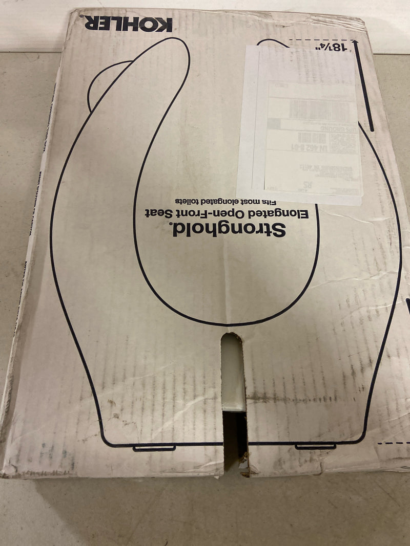 Kohler K-4731-CA-0 Stronghold Elongated Open-Front Toilet Seat with Anti-Microbial Agent, Integrated Handle and Check Hinge - White