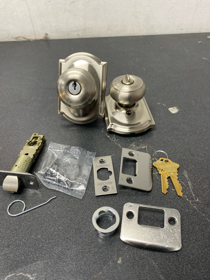 Schlage Lock Company F51AGEO619CAM F51A Georgian 619 CAM Camelot Deco Rose Entry Door Lock Satin Nickel