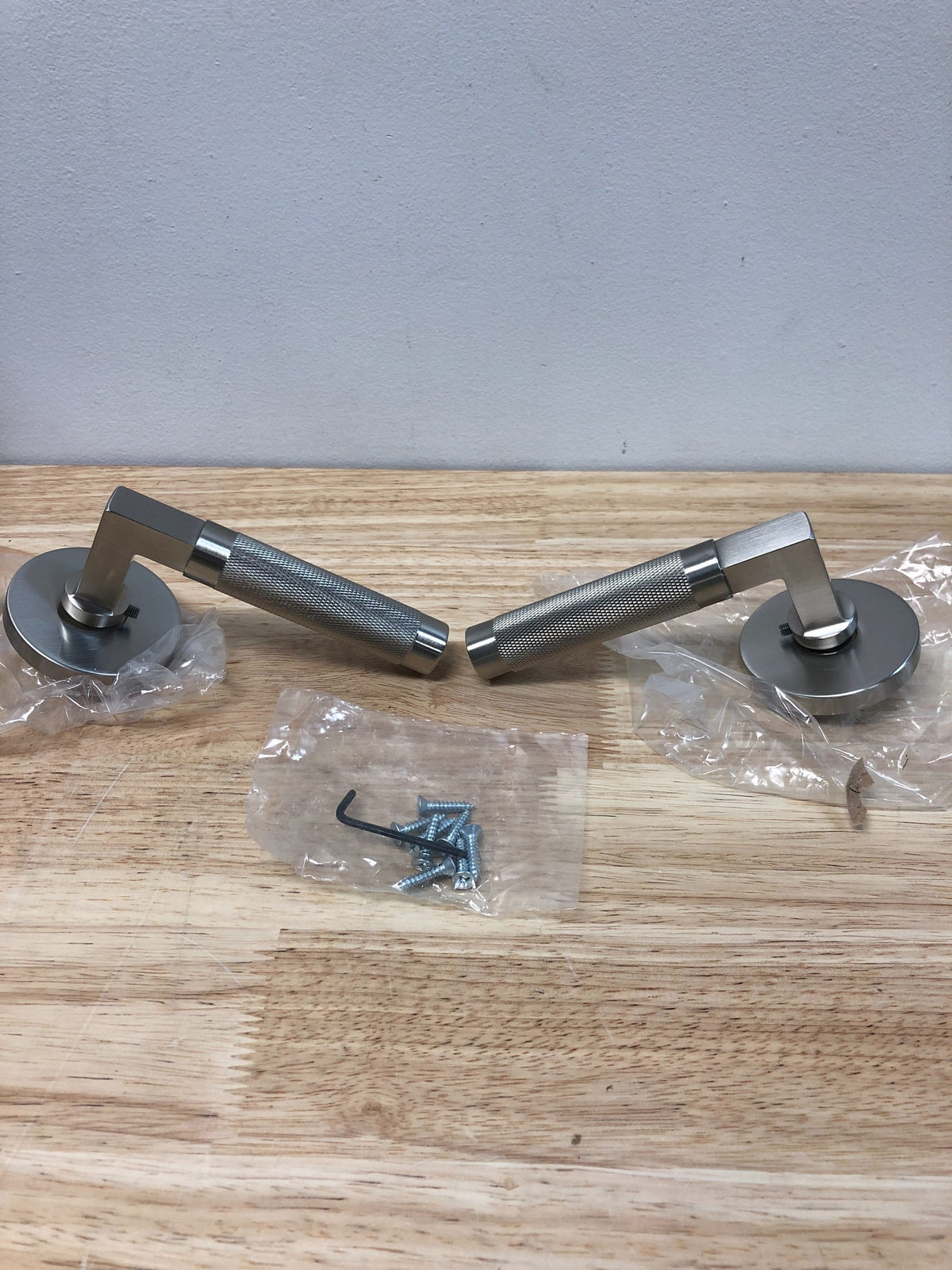Emtek 505KNUS15 Knurled Reversible Non-Turning Two-Sided Dummy Door Lever Set from the SELECT Brass Collection - Satin Nickel