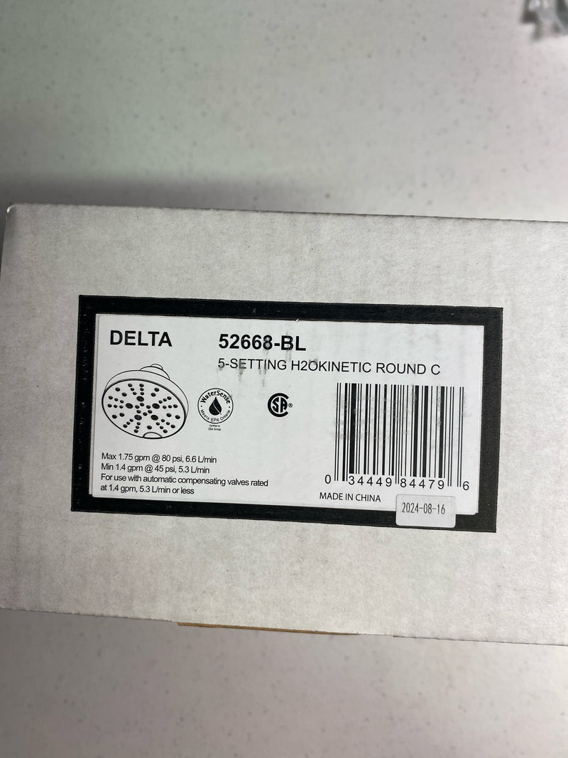 Delta 52668-BL UniversalShoweringComponents H2Okinetic 5-Setting Raincan Shower Head, Matte Black