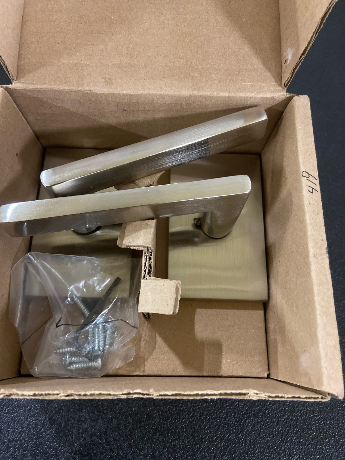 Emtek 5052HLOUS15LH Helios Left Handed Non-Turning Two-Sided Dummy Door Lever Set with Modern Rectangular Rose - Satin Nickel