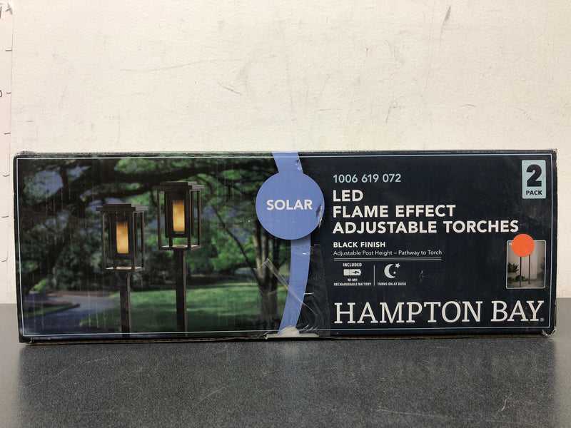 Hampton bay 93331 Ambrose Solar 6 Lumens Matte Black Integrated LED Modern Flicker Flame Torch Path Light (2-Pack); Weather Resistant