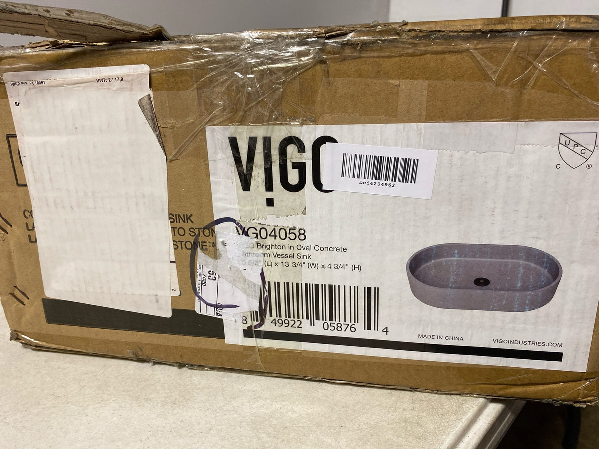 Vigo VG04058 Sagrada Gothic 24" L x 14" W x 5" H Oval Concrete Vessel Bathroom Sink - Gray