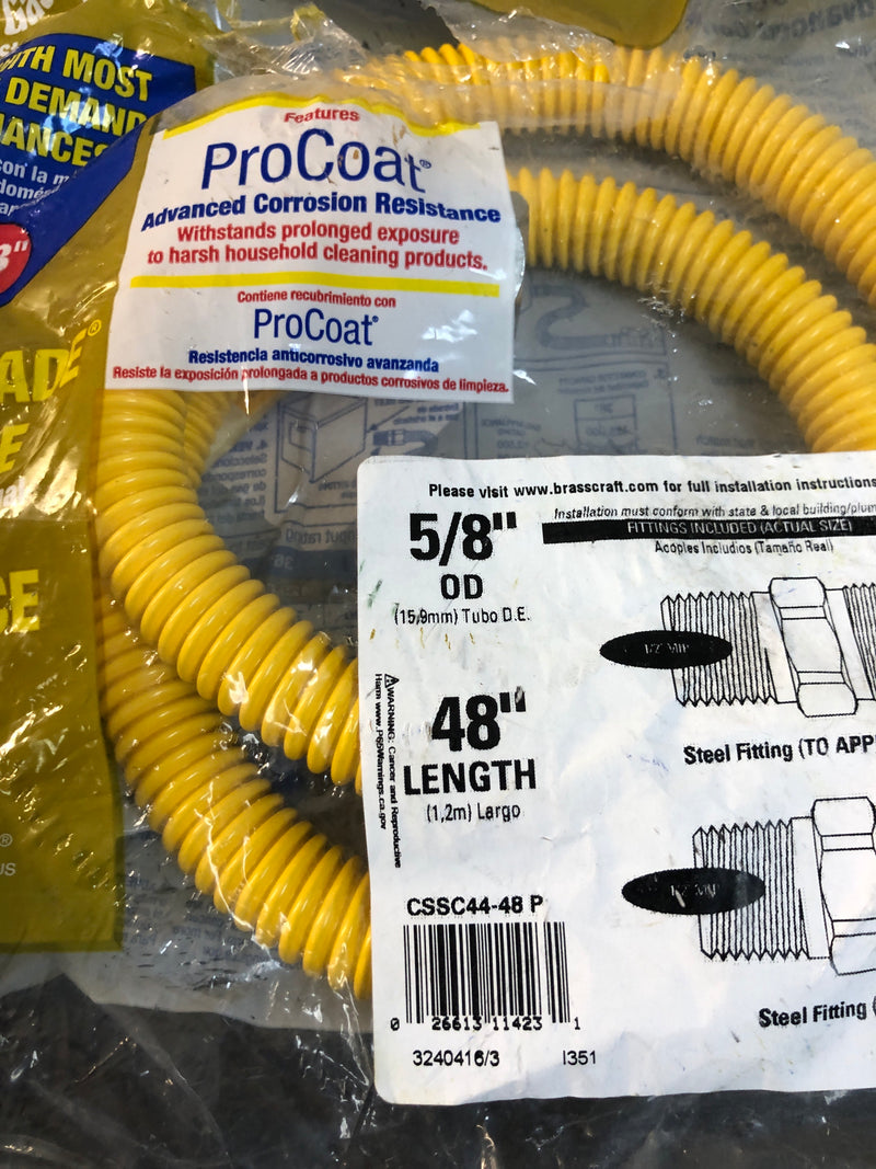 Brasscraft CSSC44-48 X5 ProCoat 1/2 in. MIP x 1/2 in. MIP x 48 in. Stainless Steel Gas Connector 5/8 in. O.D. (106,000 BTU)