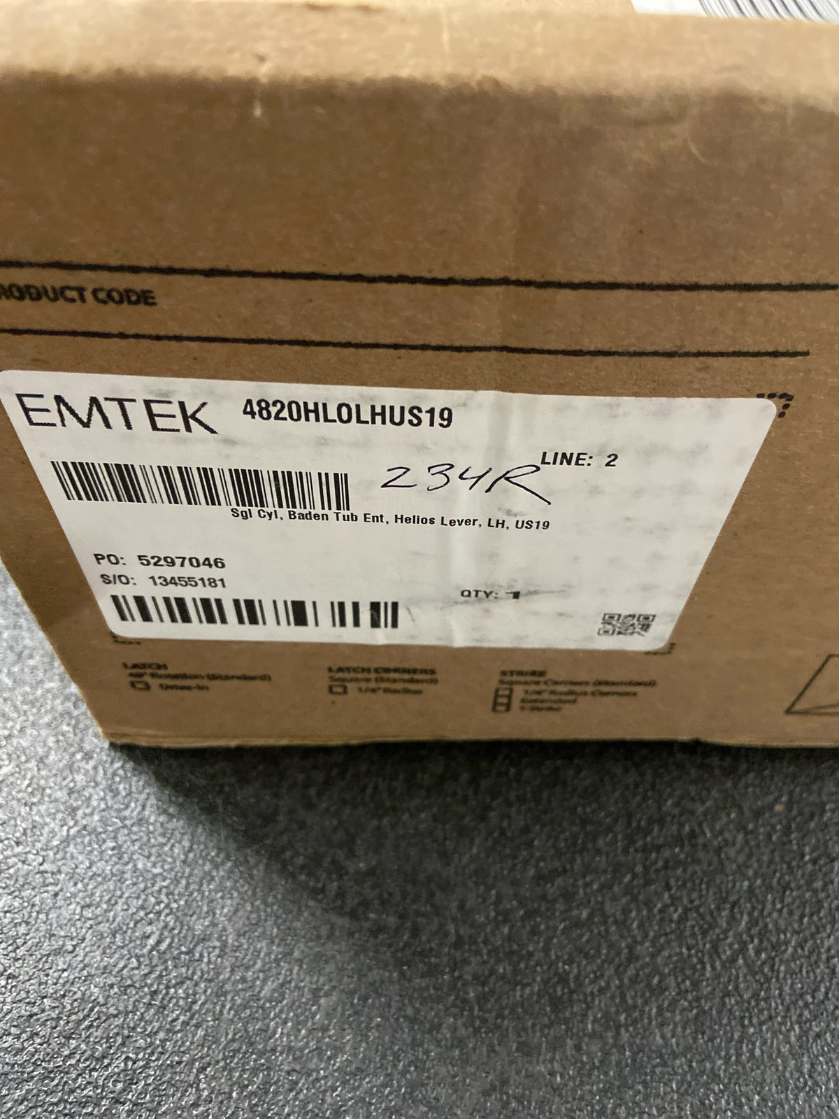Emtek 4820HLOLHUS19 Sgl Cyl, Baden Tub Ent, Helios Lever, LH, US19
