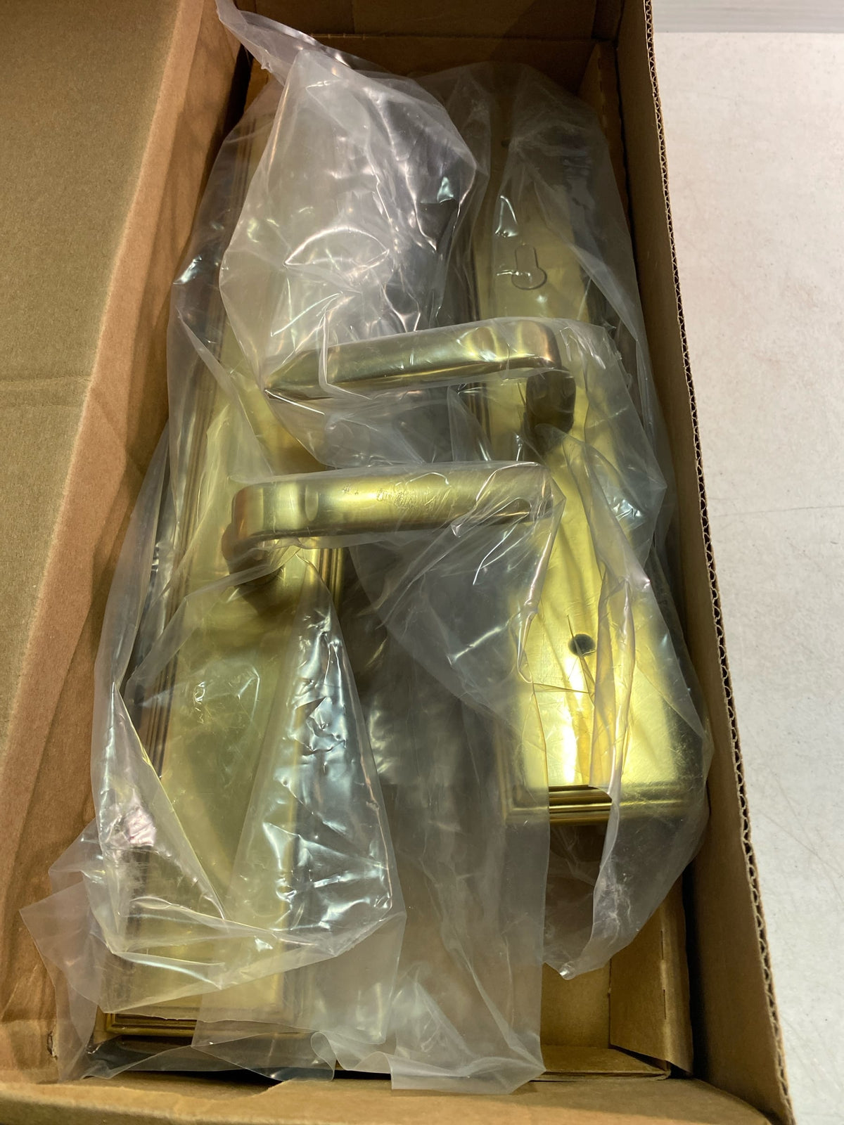 Emtek 1L1M51US7 Brass Modern Door Configuration 5 Keyed Entry Multi Point Trim with European Cylinder Below Handle - French Antique