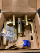 EMTEK Square Rosette Passage Set with Matching Finish Helios Lever - Choice of Left/Right Handing and 7 Finishes - 5110HLOLHUS4 - Left Handed (LH) - Satin Brass (US4)