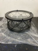 Jazava HDZW22-F BKDM 12 in. 2-Light Black Finish with Seeded Glass Shade Ceiling Flush Mount Light