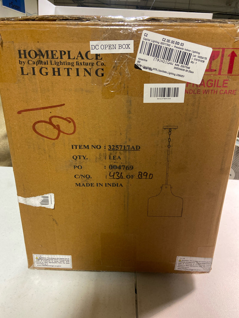 Capital Lighting 325717AD Single Light 15" Tall Pendant with Clear Water Glass Shade - Aged Brass